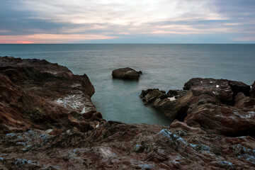 Breezy Morning Gadani Beach with rocks and mountain Balochistan Pakistan