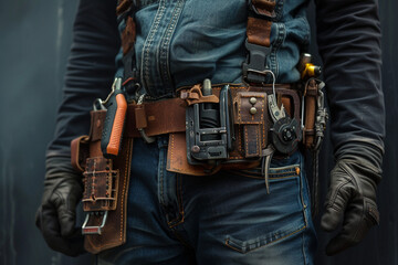 Fototapeta na wymiar A utility belt wraps around the vigilante's waist, carrying an array of gadgets and tools. This resourceful arsenal adds versatility to the crime-fighting capabilities