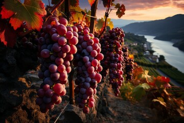 Close-up of grapes in the vineyards generated AI