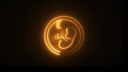 Neon glowing light this is an embryonic stage of human baby on black backdrop. It lies in the uterine cavity of women in reproductive stage.