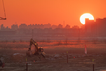 Morning scene at the construction site
