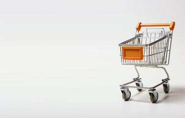 Empty grocery cart on white background with free space generated AI