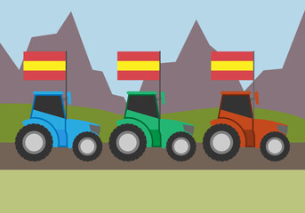 Manifestación de agricultores españoles con tractor.