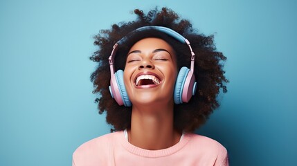 Fototapeta premium Laughing Woman Podcasting Generative AI