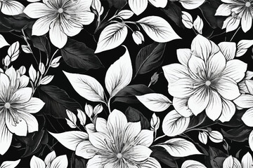 Floral background. Vector seamless background. Minimalistic abstract floral pattern.  Black white. Victorian style. Vector illustration. Abstract modern floral seamless pattern. Seamless floral art. - obrazy, fototapety, plakaty