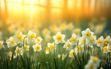 Obraz premium Nature's Golden Delight: Vibrant Yellow Daffodil Blossom Shining in the Springtime Meadow