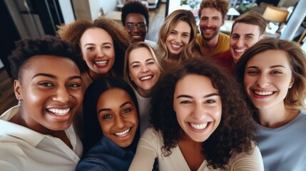 Group of people collaborating for diversity and professional happiness in workplace Generative AI