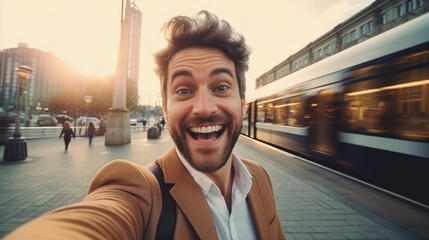 Businessman in city for professional online profile picture Generative AI