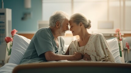 Obraz premium Elderly Couple Supporting Sick Patient in Hospital Generative AI
