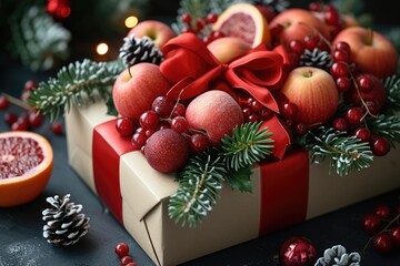 Fototapeta na wymiar Fresh fruits gift box professional advertising food photography