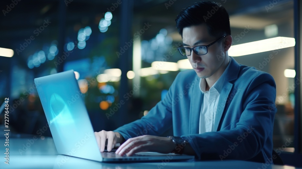 Poster businessman working on online app development and information technology generative ai