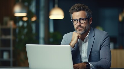 Businessman Concentrating on Laptop in Office Generative AI
