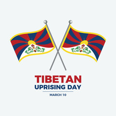 Tibetan Uprising Day poster vector illustration. Two crossed Tibet flags on a pole icon vector isolated on a gray background. Flag Of Tibet design element. March 10. Important day