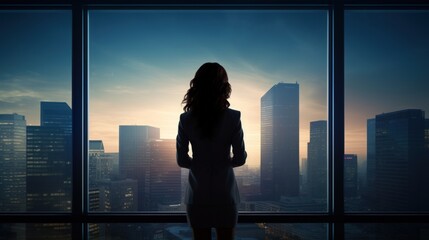 Fototapeta premium Ambitious Businesswoman Overlooking City Skyline Generative AI