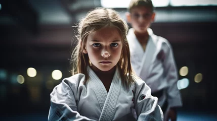 Foto op Canvas Young martial artists practicing jiu-jitsu in gym Generative AI © AlexandraRooss