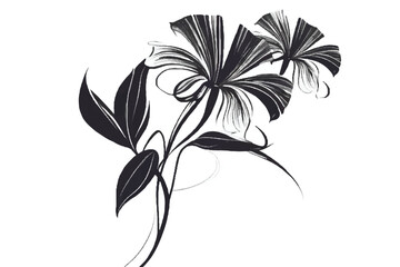 Fototapeta na wymiar Black white flower isolated on white background. Abstract flower illustration. Flower on a white background. Black-and-white photo. Flower background. Minimalistic monochrome botanical design.