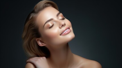 Fototapeta premium Young woman with happy expression and thinking in studio Generative AI