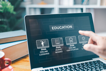 E-learning on computer, E-learning and online education for student and university concept. Laptop...