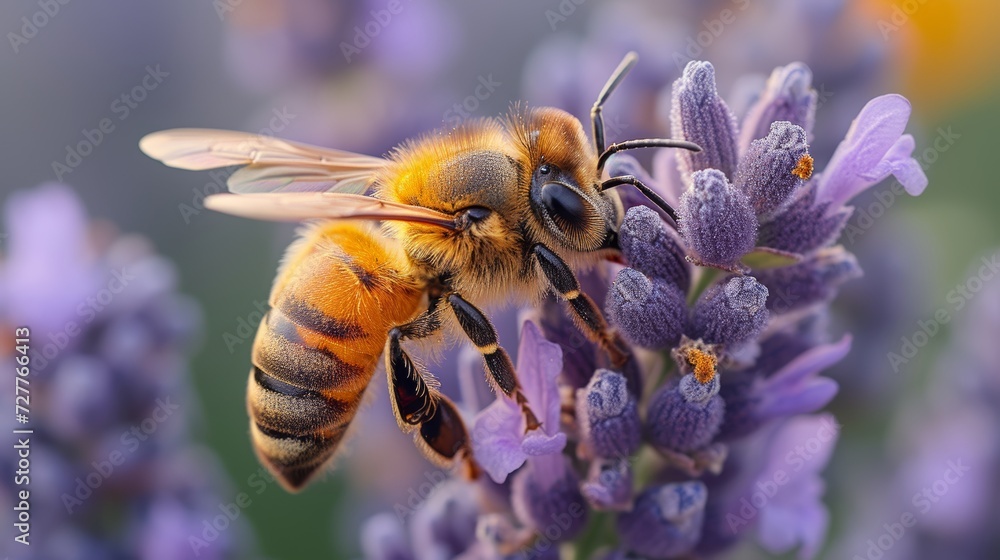 Poster purpose of use - bee pollinating flower in healthy ecosystem generative ai