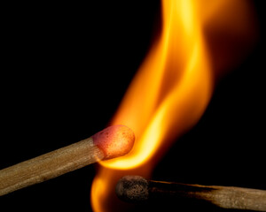 macro closeup photo of a igniting match