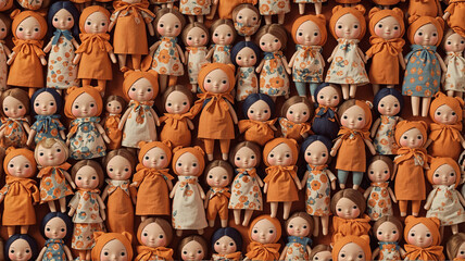 Abstract background with lots of dolls. AI