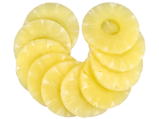 Canned pineapple rings beautifully served isolated on a transparent background. Completely in focus.