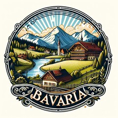 Illustration of Bavaria, Germany alpine scenery