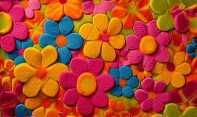 vibrant multi colored felt flower art in a groovy retro 70s style arrangement