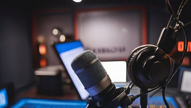 Live online radio studio with on air sign