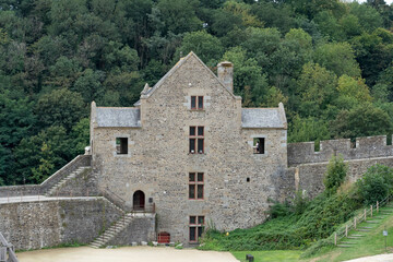 stonework of an aged medieval castle, the Chateau de Fougeres, France