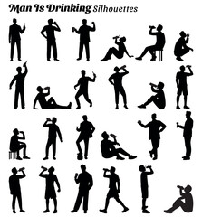 Obraz premium Collection of vector silhouettes of men drinking.