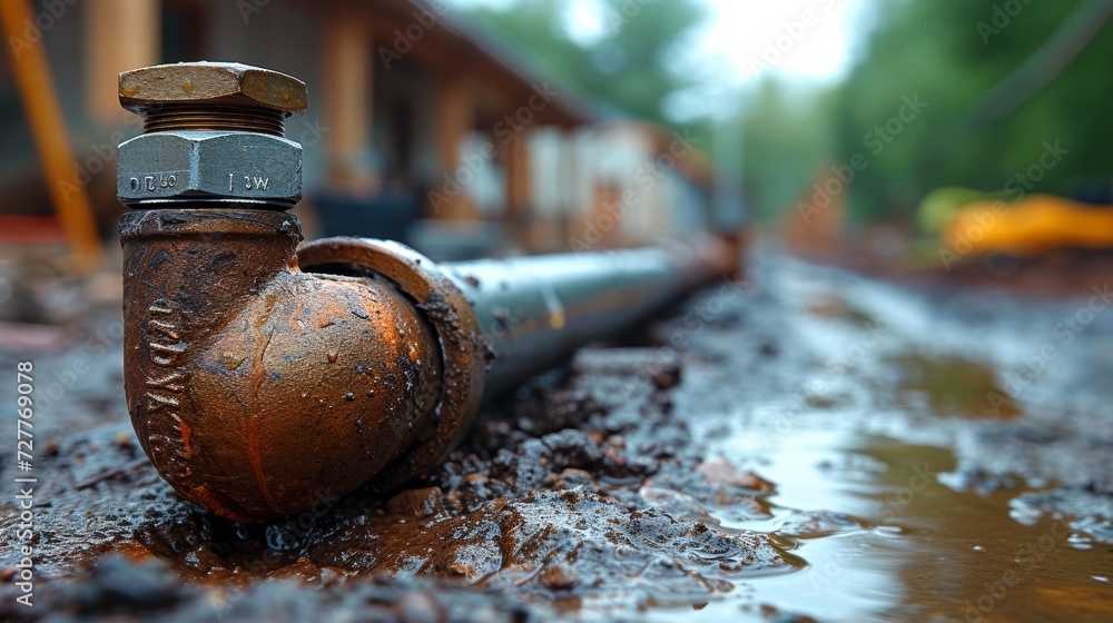 Poster plumber's wrench and pipe at home improvement project generative ai