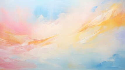 Acrylic abstract painting in light blue and turquoise colors. Pastel color painting with a blue, pink, and yellow background