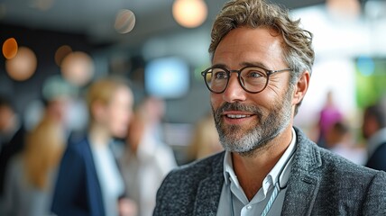 In the office, two businessmen converse while dressed in suits.