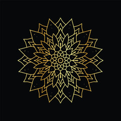 Golden mandala on a black background, vector illustration.