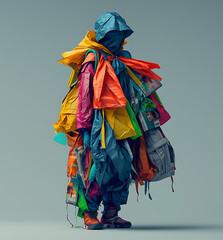 Concept of environmental protection.
A man in colorful plastic