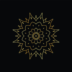Golden mandala on a black background, vector illustration.