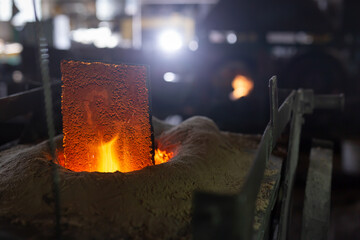Foundry - ferrous metal is melted in an induction furnace of metallurgical plant
