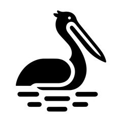 Pelican vector icon, flat symbol, black color silhouette, white background