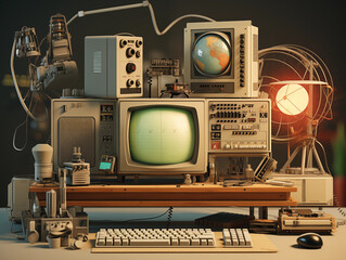vintage electronic research lab, retro computer device, Control panel