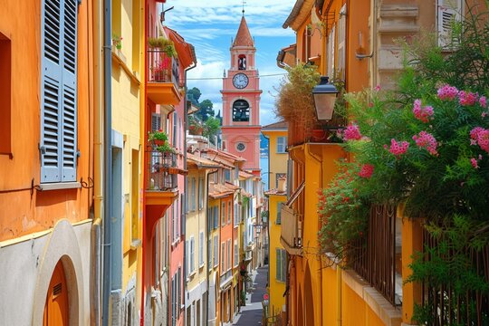 Vibrant street design and church scenery, a must-visit location in the French Riviera region of France.