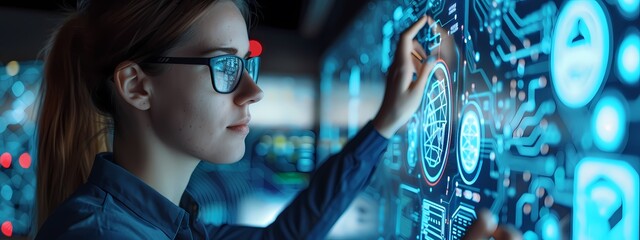 Data science and big data technology. Scientist computing, analysing and visualizing complex data set on computer.