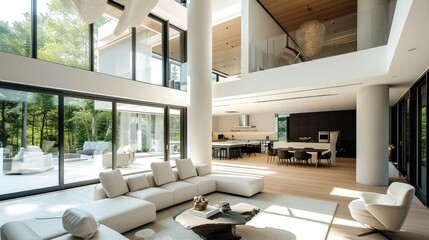 The inside view of modern luxury house with natural lighting. Generative AI.