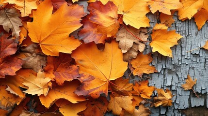 Fototapeta premium Artistic background with autumn leaves, Top view. Generative AI.