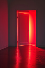 A red door with light coming through.