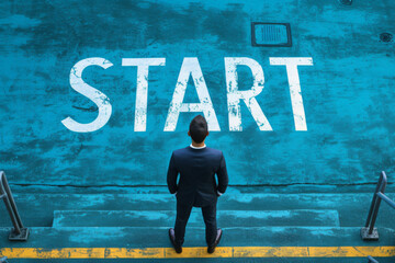 "START" background Top view of Businessman on Start line.