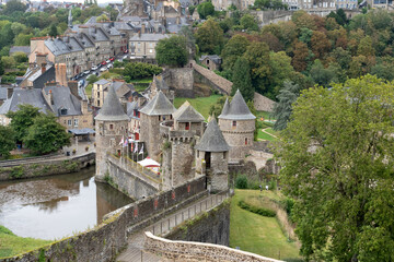 Obraz premium stonework of an aged medieval castle, the Chateau de Fougeres, France