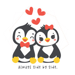 penguin cartoon valentine couple illustration