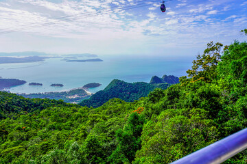Cable car on the Sky Bridge of Langkawi Island in Malaysia.