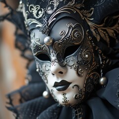 Fototapeta na wymiar The sophistication of a black carnival mask.
